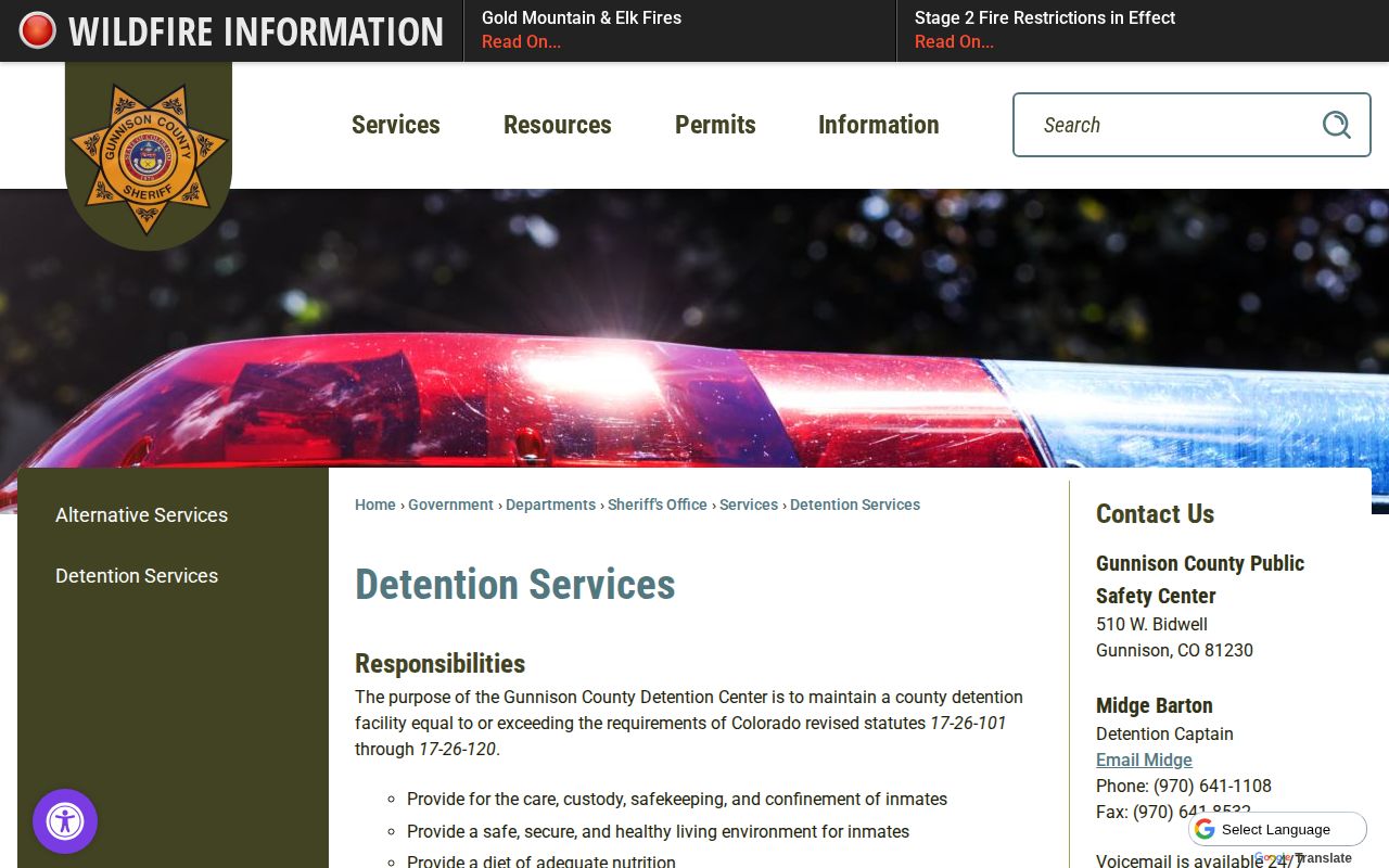 Gunnison County Detention Center daily jail roster gateway