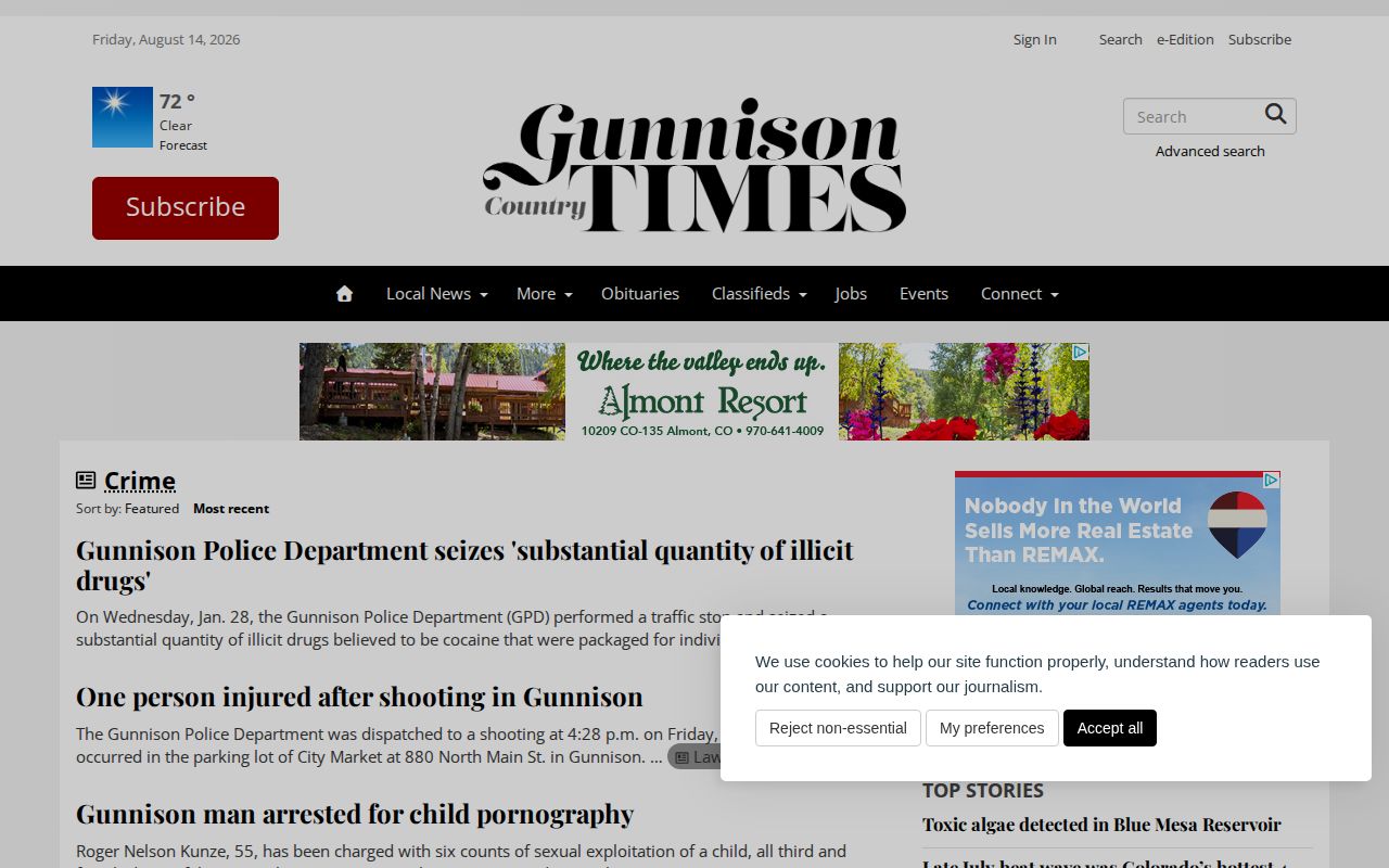 Gunnison County crime news category with selected local stories