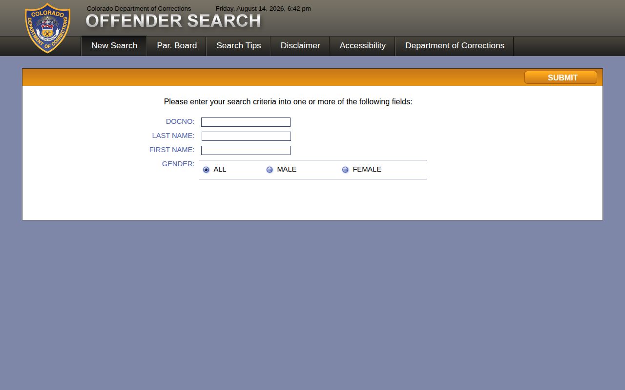 Colorado DOC offender search with photos for qualifying Gunnison County cases