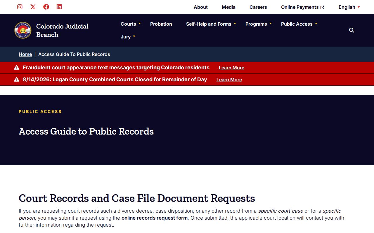 Colorado court record access path for Gunnison County booking dispositions