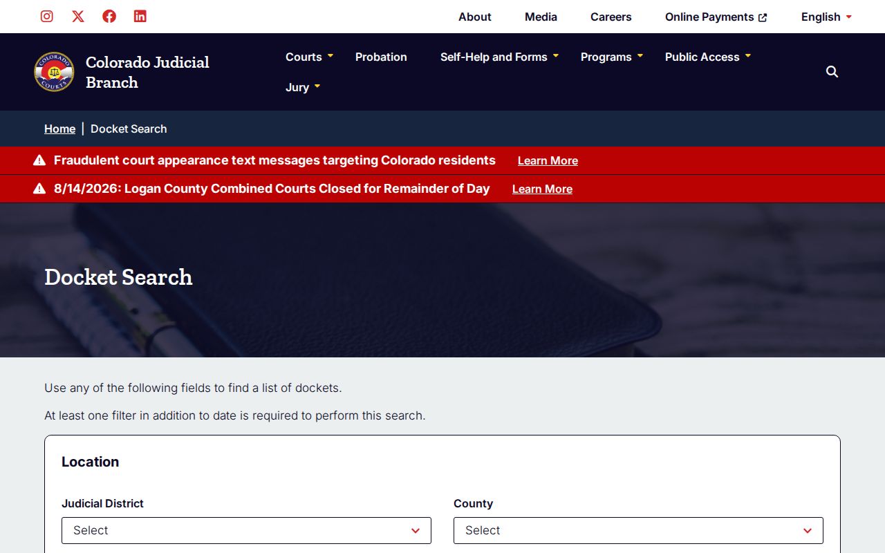 Official Colorado hearing docket for Gunnison County warrant follow-up